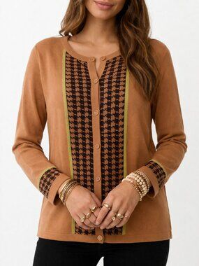 BECHAMEL Vintage Houndstooth Sweater Cardigan - Large